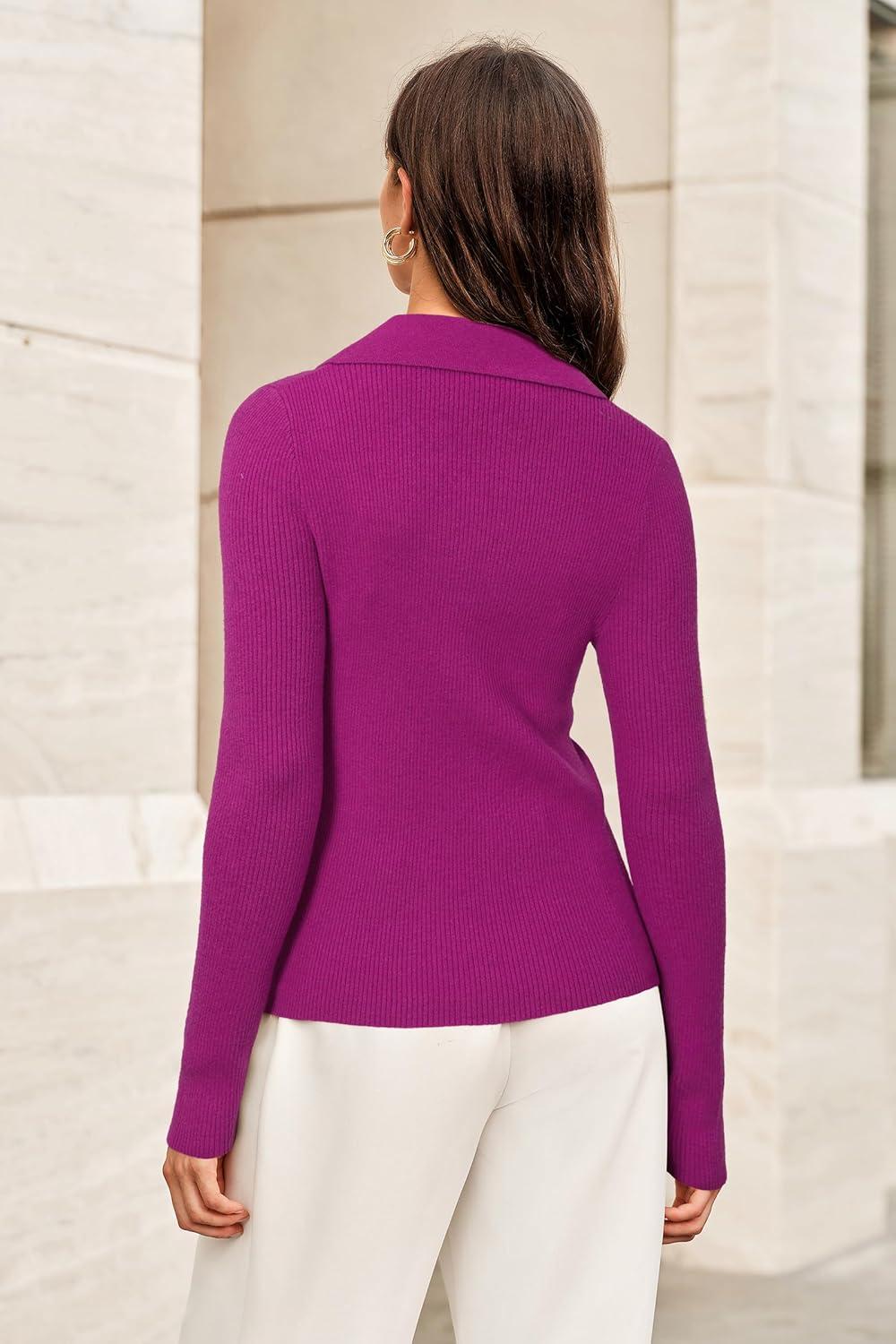imageArachampCloz Womens Wool Blend Polo Sweater Shirt Business Casual Slim Fitted Fall Tops 2025Rose
