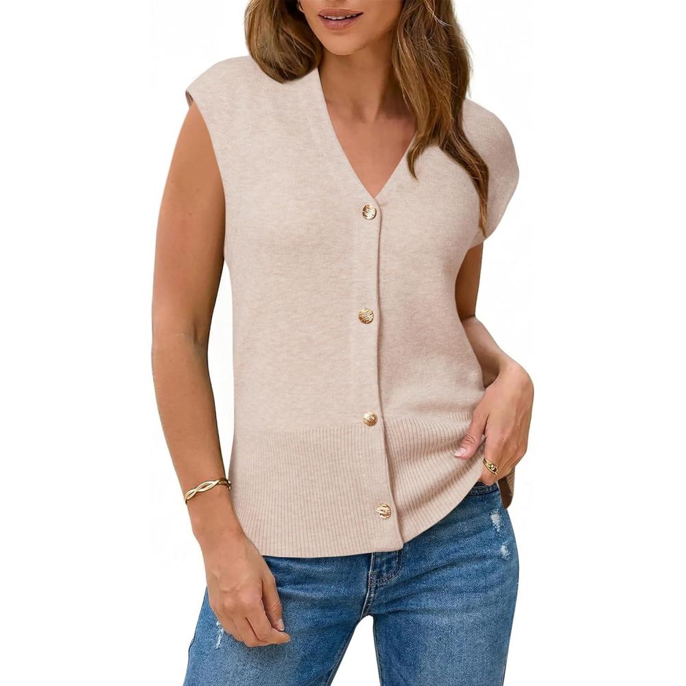 imageArachampCloz Womens Wool Blend Sweater Vest V Neck Button Down Cardigan Business Casual Tops 2026Apricot