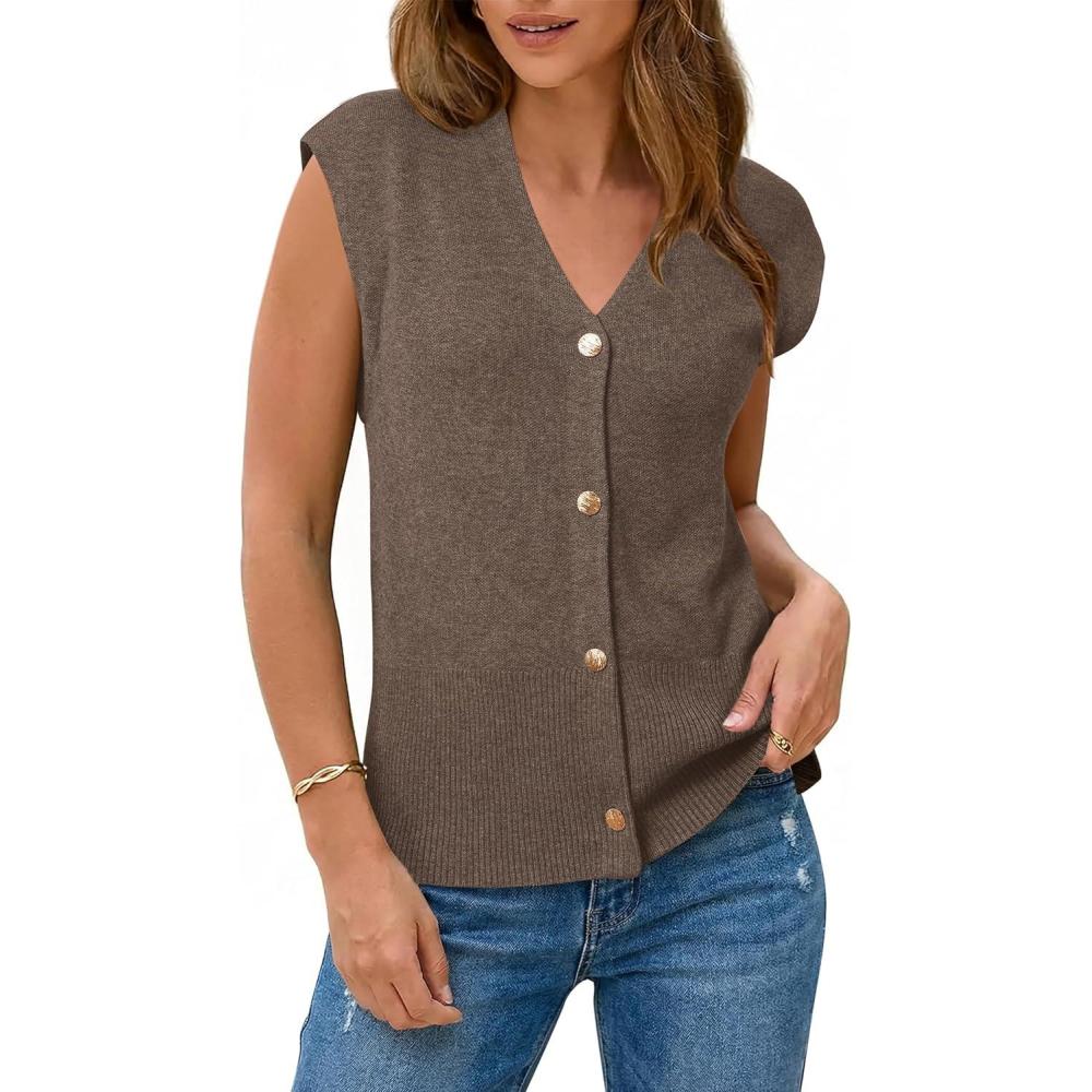imageArachampCloz Womens Wool Blend Sweater Vest V Neck Button Down Cardigan Business Casual Tops 2026Coffee