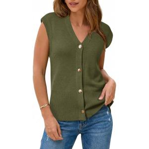 Arach&Cloz Women’s Wool Blend Sweater Vest V Neck Button Down Cardigan Business Casual Tops 2026(Olive Green)