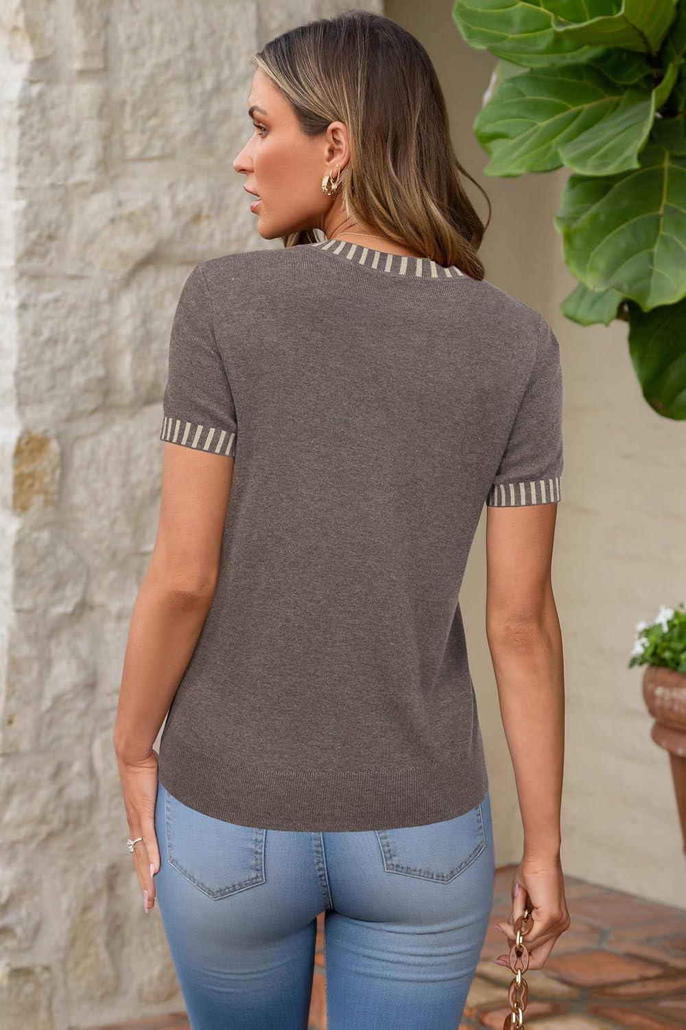 imageArachampCloz Womens Lightweight Wool Blend Short Sleeve Sweater Top Business CasualCoffee5132
