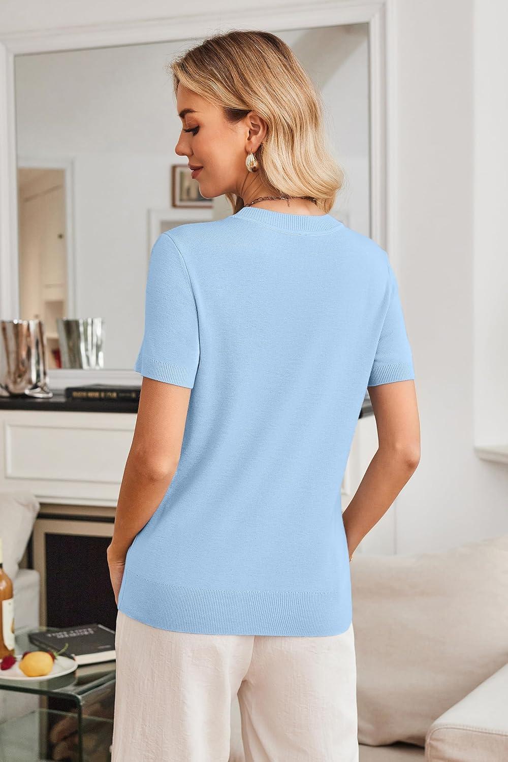 imageArachampCloz Womens Lightweight Wool Blend Short Sleeve Sweater Top Business CasualLight Blue5120