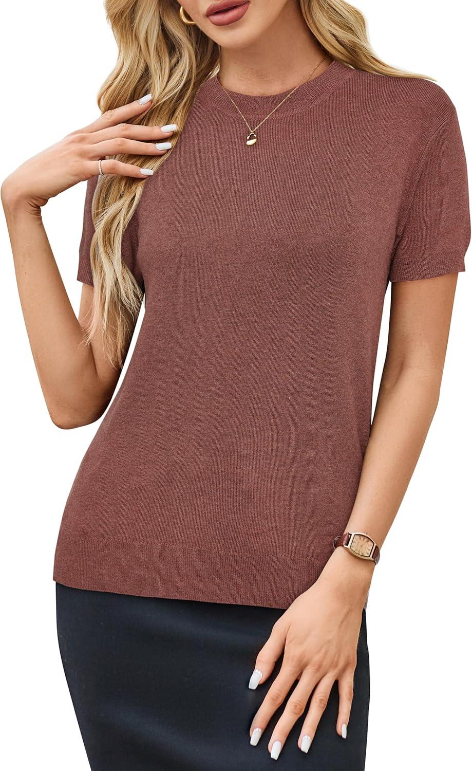 imageArachampCloz Womens Lightweight Wool Blend Short Sleeve Sweater Top Business CasualMapleleaf Red