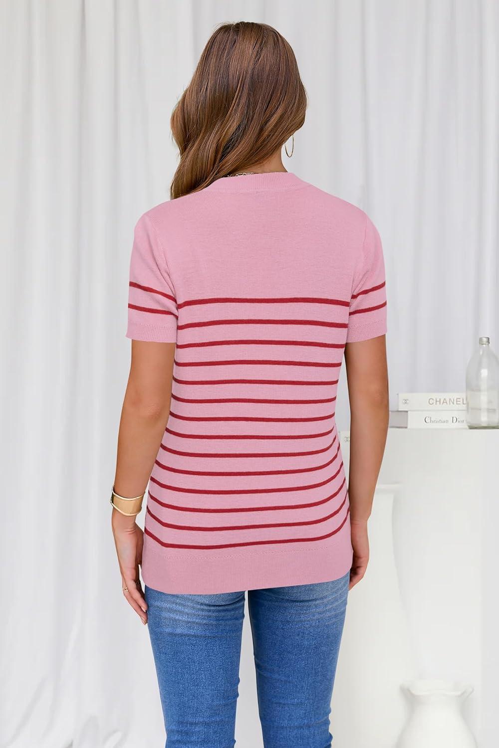 imageArachampCloz Womens Lightweight Wool Blend Short Sleeve Sweater Top Business CasualPinkred