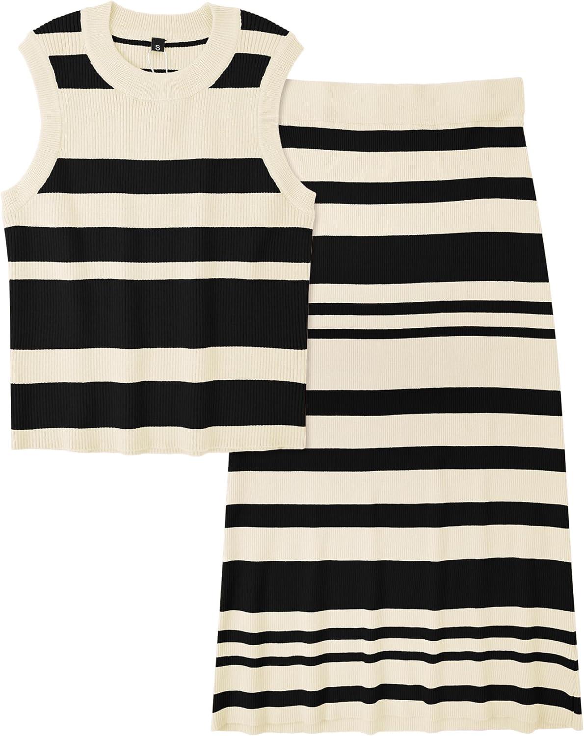 imageArachampCloz Womens Non See Through 2 Piece Sets Tank Top and Midi Skirt Knit OutfitsApricotblack