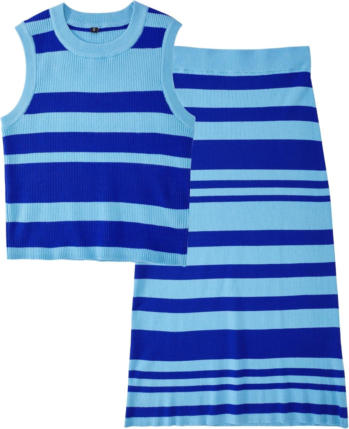 imageArachampCloz Womens Non See Through 2 Piece Sets Tank Top and Midi Skirt Knit OutfitsBlue