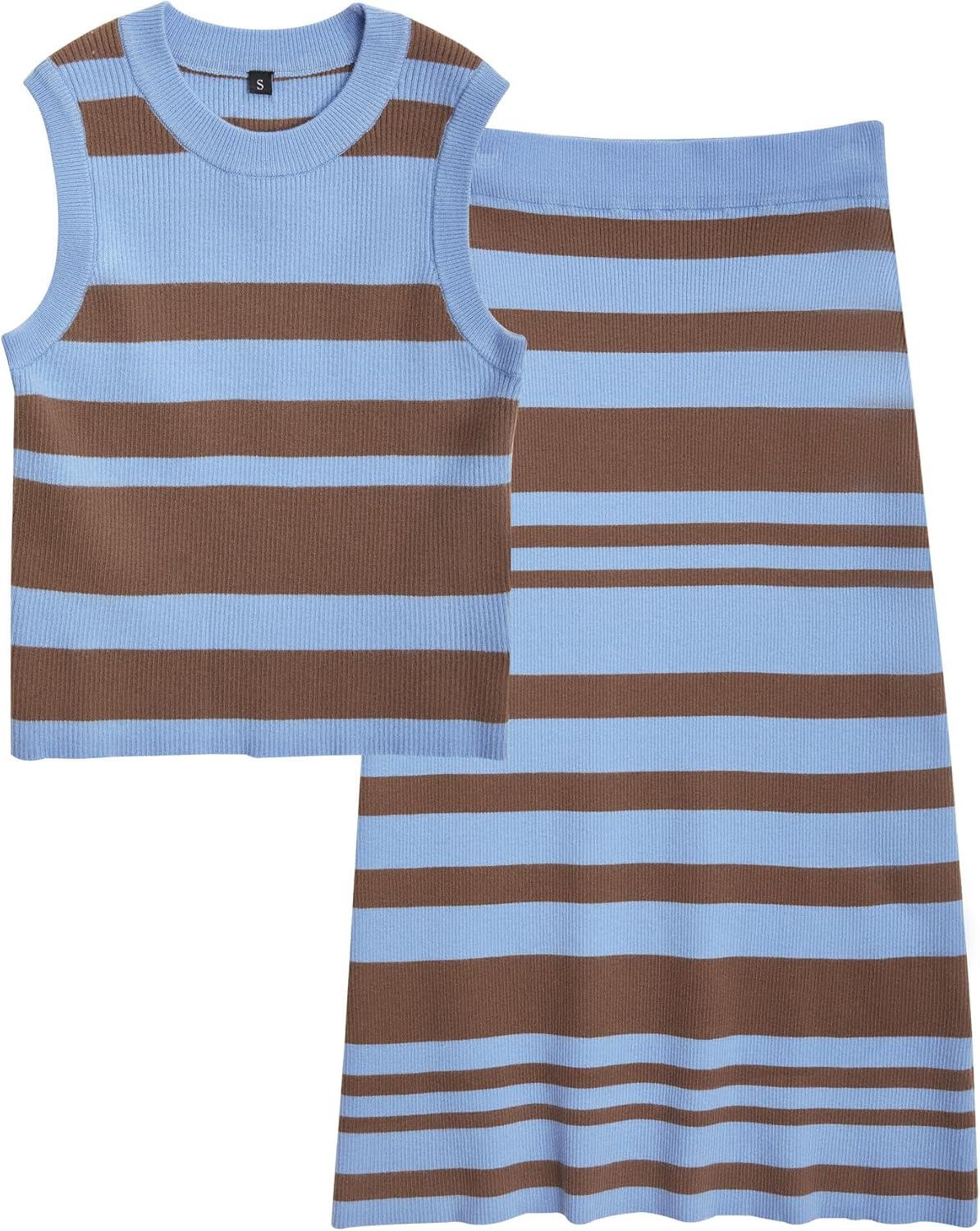 imageArachampCloz Womens Non See Through 2 Piece Sets Tank Top and Midi Skirt Knit OutfitsBluecoffee
