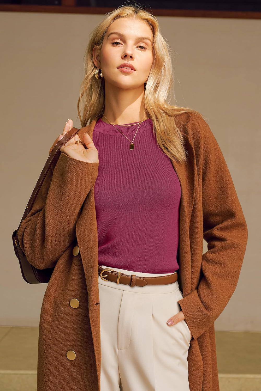 imageArachampCloz Womens Wool Blend Classic Crew Neck Casual Fall SweatersRaspberry Pink