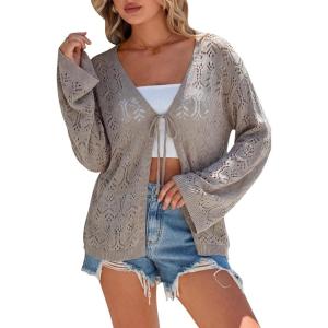 Arach&Cloz Women’s Linen Blend Summer Crochet Cardigans Lightweight Lacey Kint Hollow Out Beach Vacation Outfits Trendy 2026(Nutmeg)