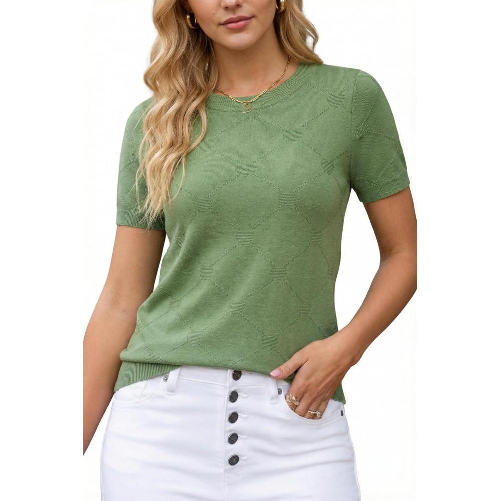 imageArachampCloz Womens Lightweight Wool Blend Short Sleeve Sweater Top Business CasualLight Green Heart