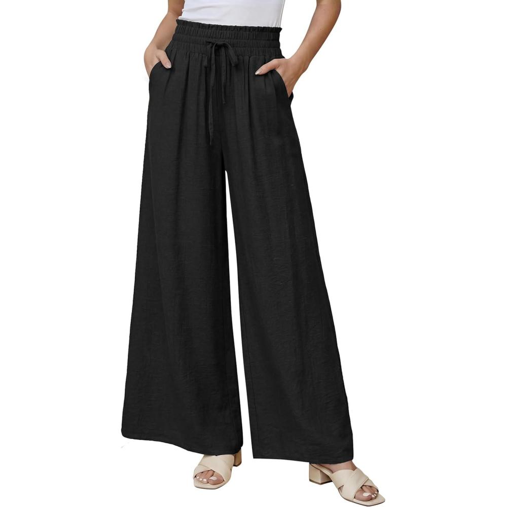 imageArachampCloz Spring Womens Linen Blend High Waisted Flowy Wide Leg Casual PantsBlack
