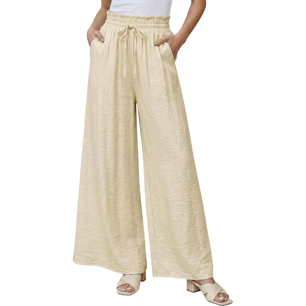 imageArachampCloz Spring Womens Linen Blend High Waisted Flowy Wide Leg Casual PantsKhaki
