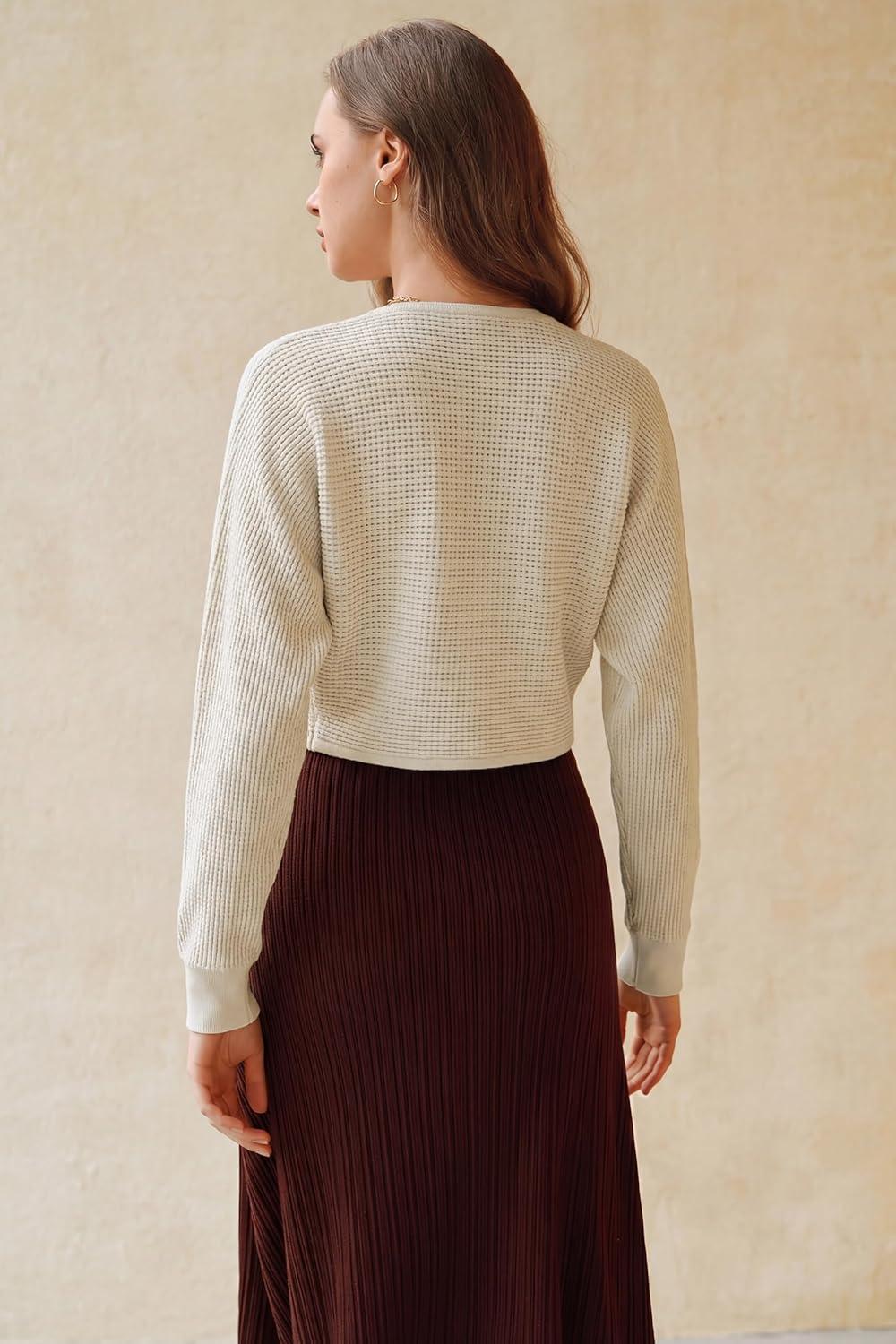 imageArachampCloz Womens 100 Cotton Bolero Shrug V Neck Cropped Cardigan Knit SweatersApricot