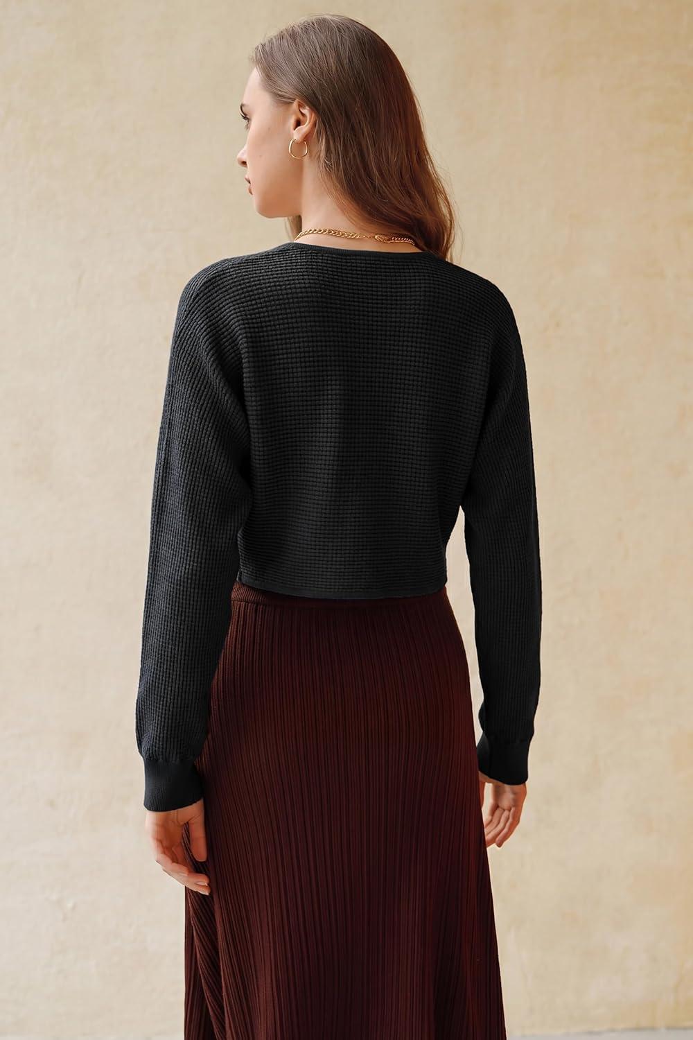 imageArachampCloz Womens 100 Cotton Bolero Shrug V Neck Cropped Cardigan Knit SweatersBlack