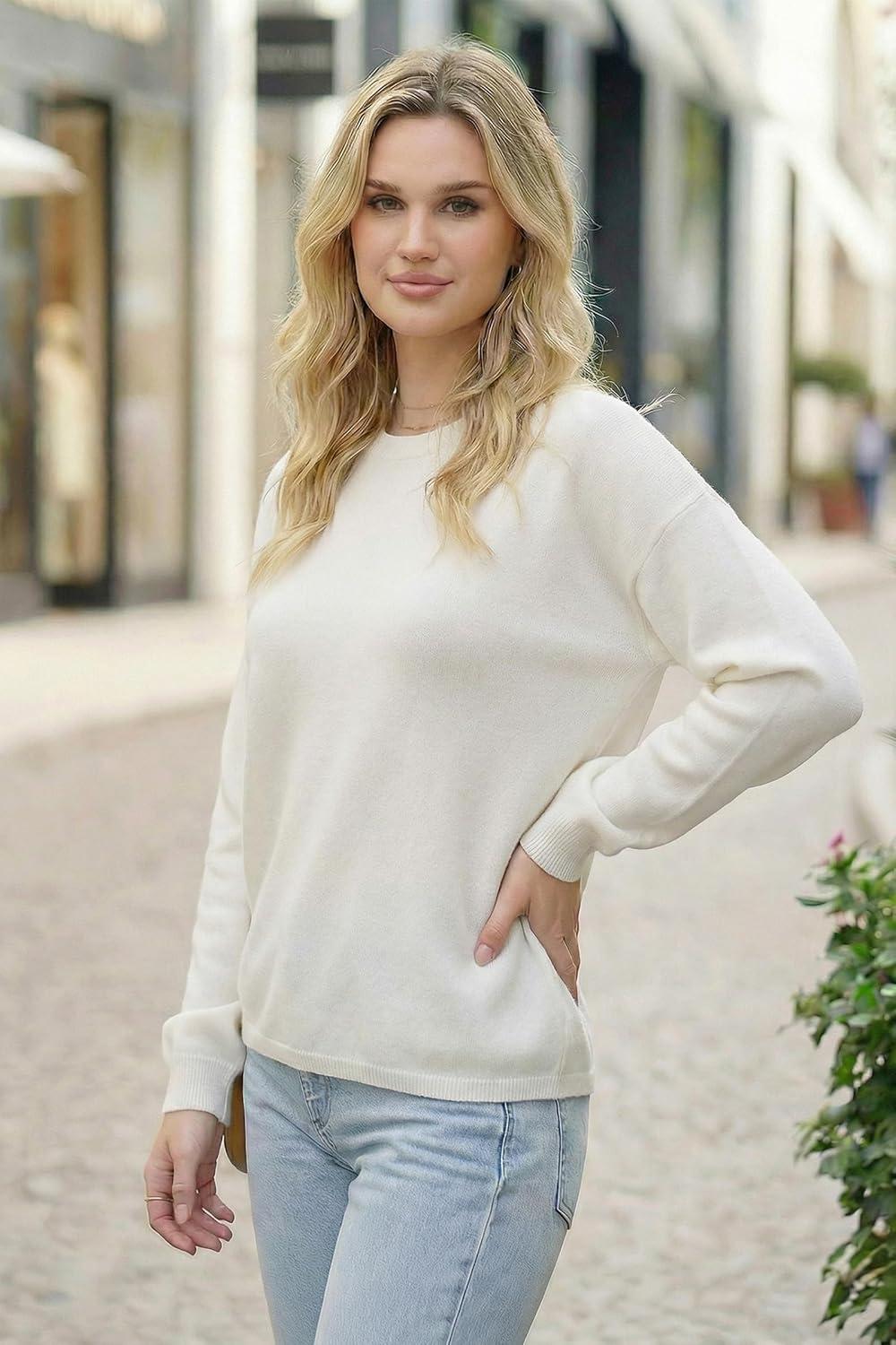 imageArachampCloz Womens 100 Cotton Sweaters Spring Summer Casual Relaxed Fit Cozy Sweatshirt Tops 2026Beige