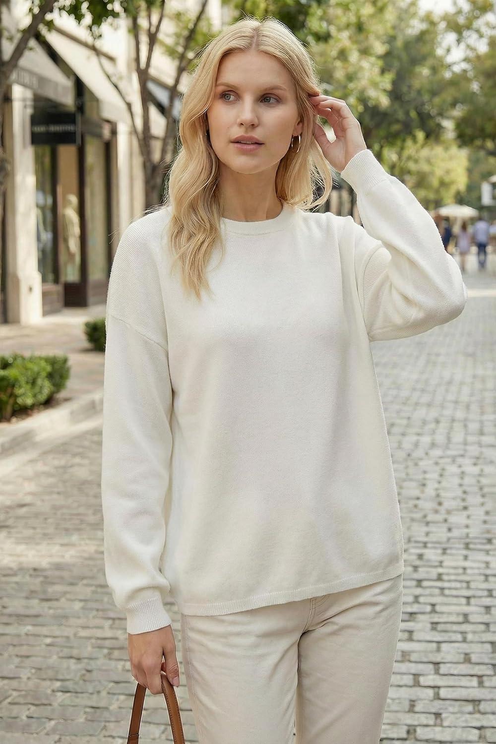 imageArachampCloz Womens 100 Cotton Sweaters Spring Summer Casual Relaxed Fit Cozy Sweatshirt Tops 2026Beige