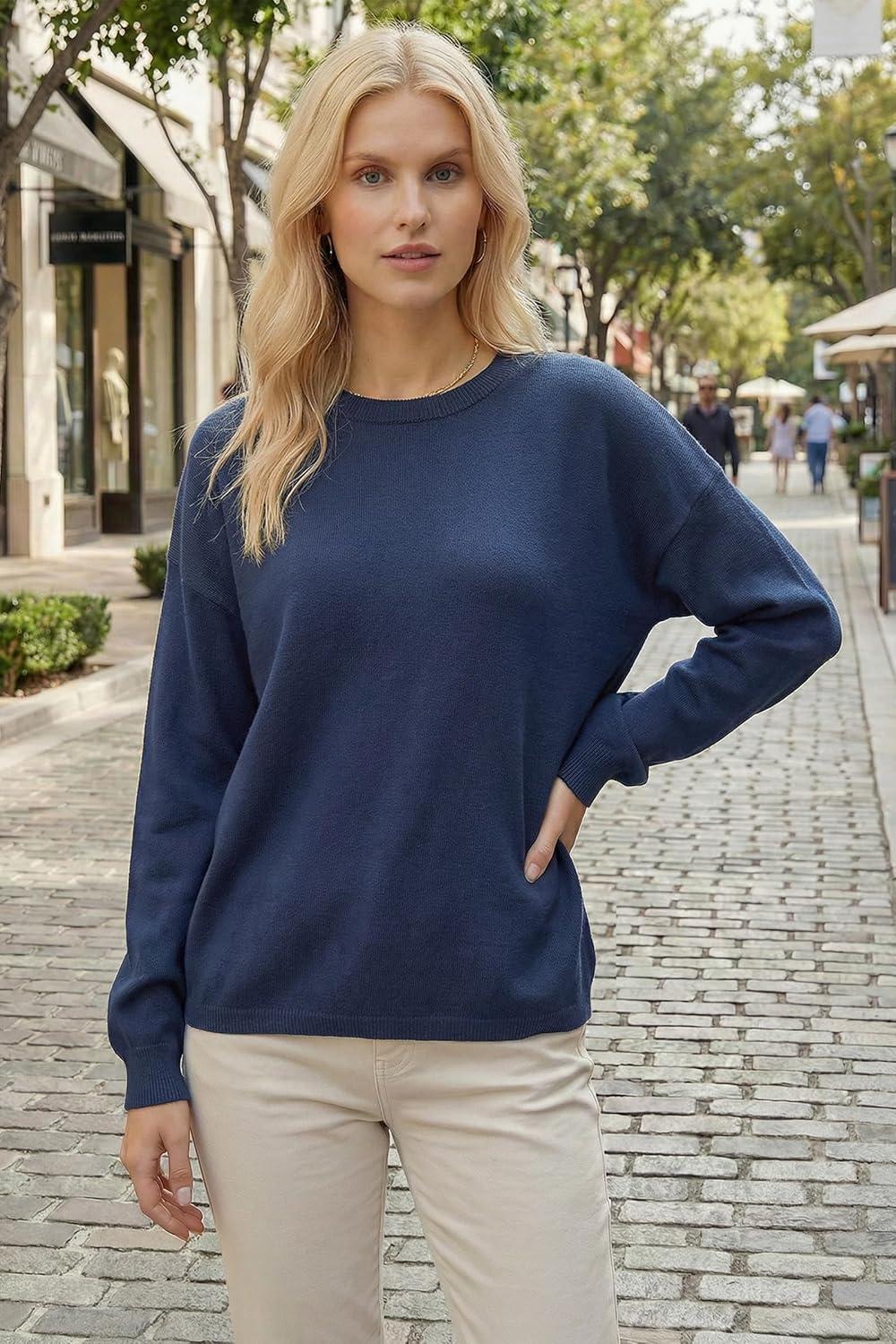 imageArachampCloz Womens 100 Cotton Sweaters Spring Summer Casual Relaxed Fit Cozy Sweatshirt Tops 2026Navy