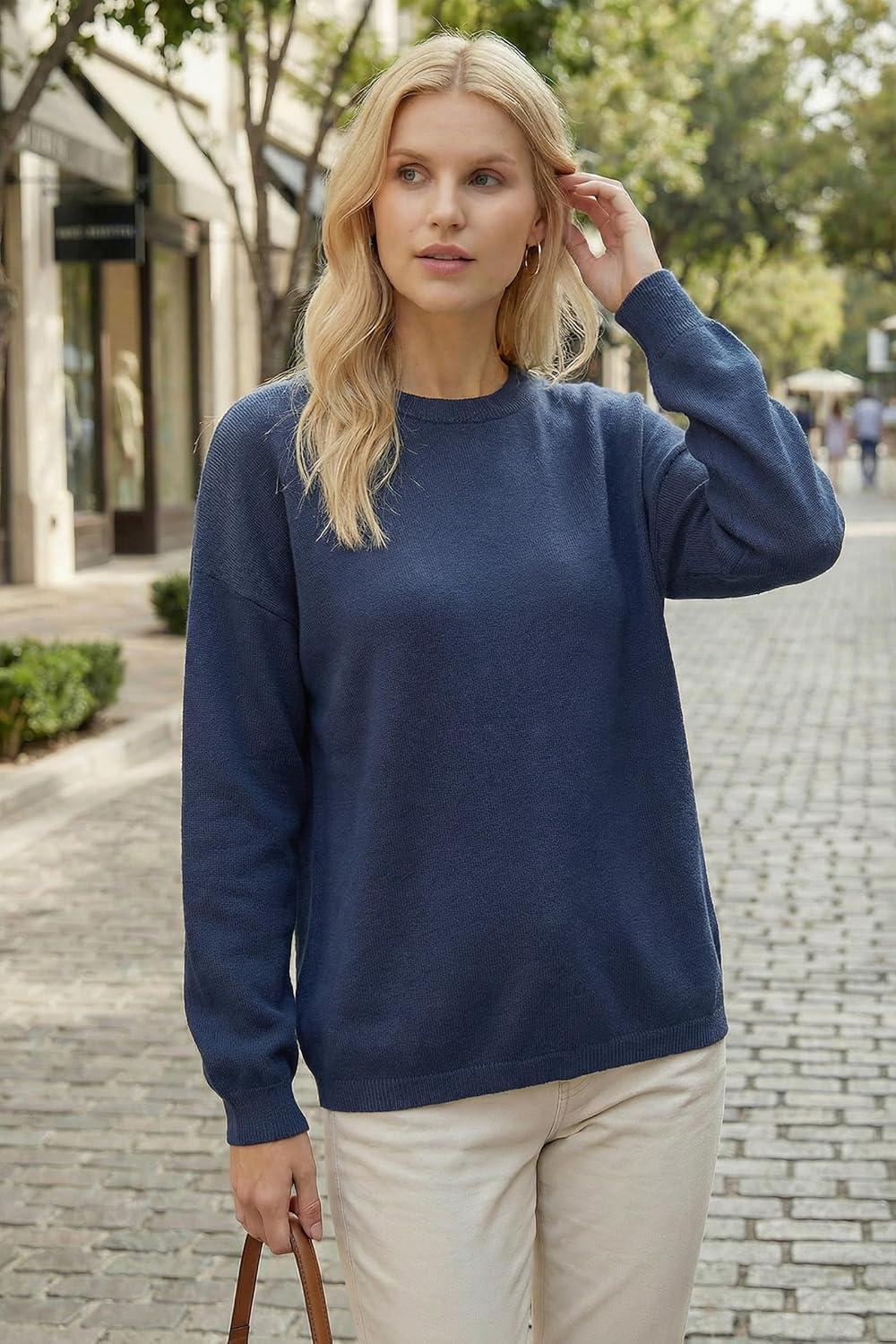imageArachampCloz Womens 100 Cotton Sweaters Spring Summer Casual Relaxed Fit Cozy Sweatshirt Tops 2026Navy