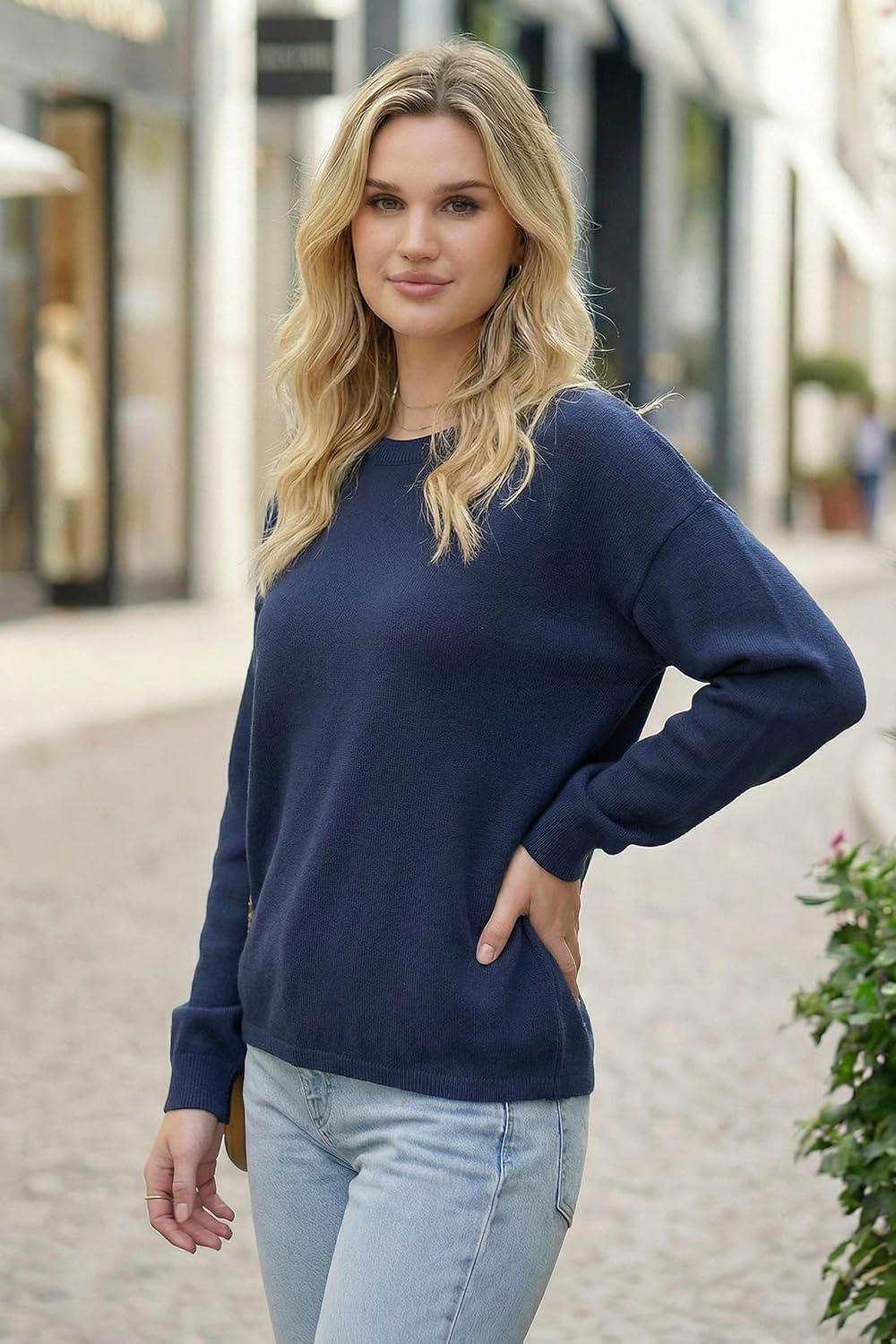 imageArachampCloz Womens 100 Cotton Sweaters Spring Summer Casual Relaxed Fit Cozy Sweatshirt Tops 2026Navy