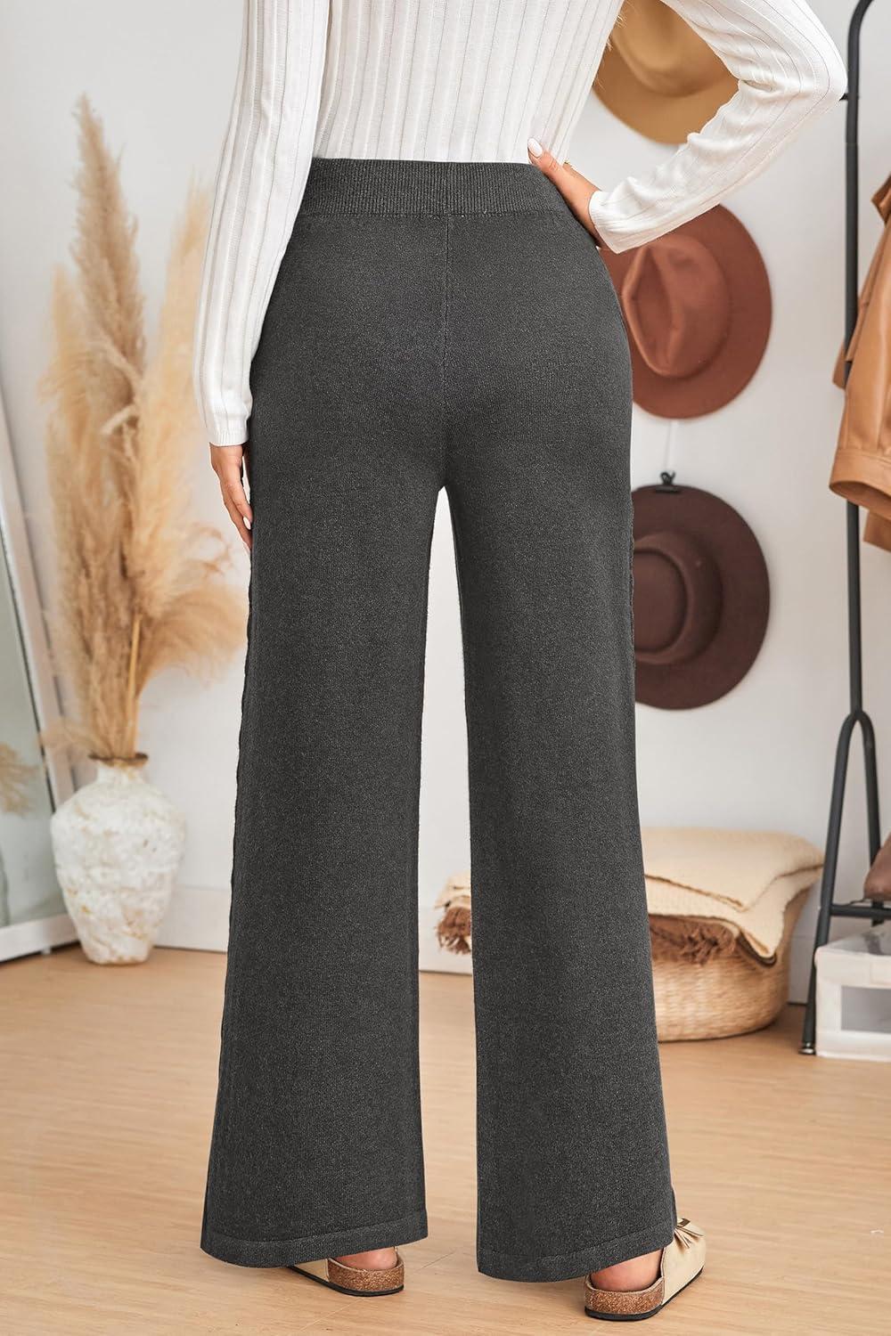 imageArachampCloz Womens 2025 Spring Sweater Pants Wide Leg Elastic High Waist Cute Casual Flowy Lounge Winter Knit Trousers PocketsDark Grey
