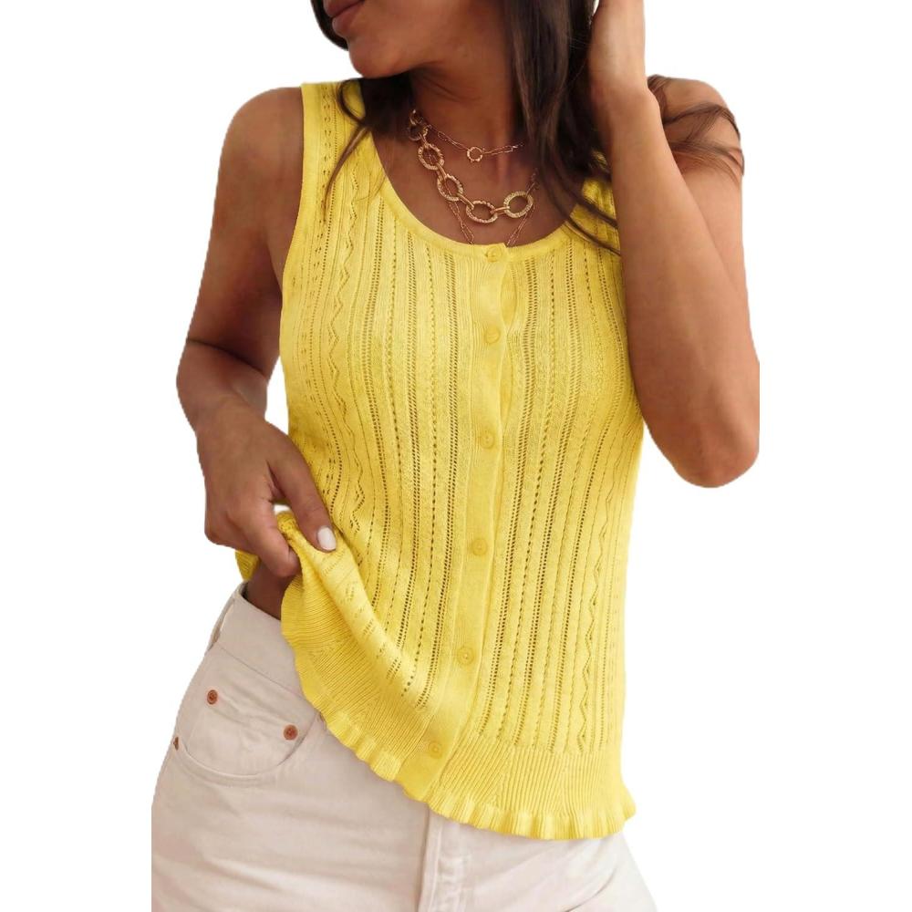 imageArachampCloz Womens 100 Cotton Sweater Vest Ruffle Hem Tank Summer Tops Beach Vacation Outfits 2026Yellow