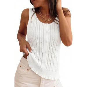 Arach&Cloz Women’s 100% Cotton Sweater Vest Ruffle Hem Tank Summer Tops Beach Vacation Outfits 2026(Beige)
