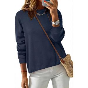 Arach&Cloz Women’s 100% Cotton Sweaters Spring Summer Casual Relaxed Fit Cozy Sweatshirt Tops 2026(Navy)