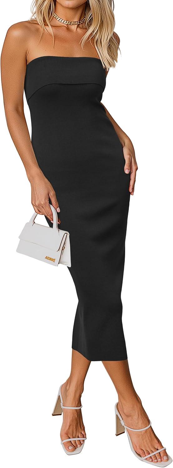 imageArachampCloz Womens Silk Blend Fold Over Elegant Classy Wedding Guest Dress 2025Black