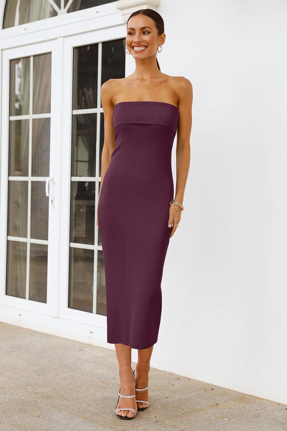 imageArachampCloz Womens Silk Blend Fold Over Elegant Classy Wedding Guest Dress 2025Burgundy Purple