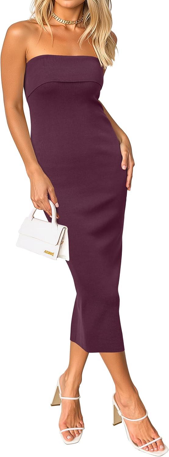 imageArachampCloz Womens Silk Blend Fold Over Elegant Classy Wedding Guest Dress 2025Burgundy Purple