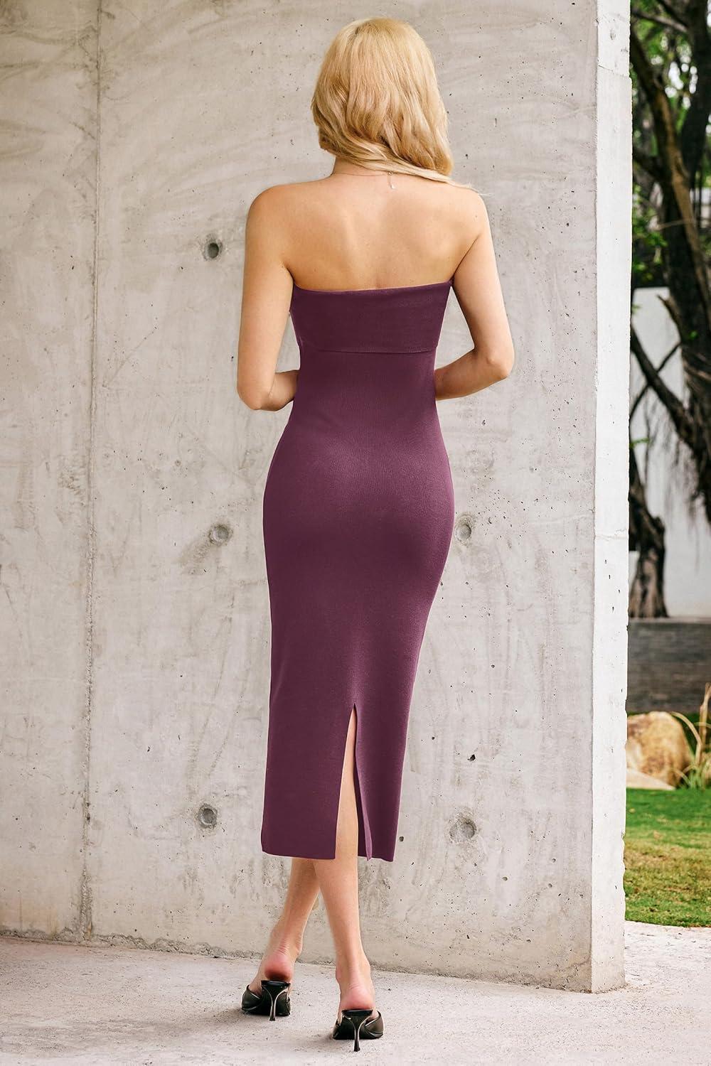 imageArachampCloz Womens Silk Blend Fold Over Elegant Classy Wedding Guest Dress 2025Burgundy Purple