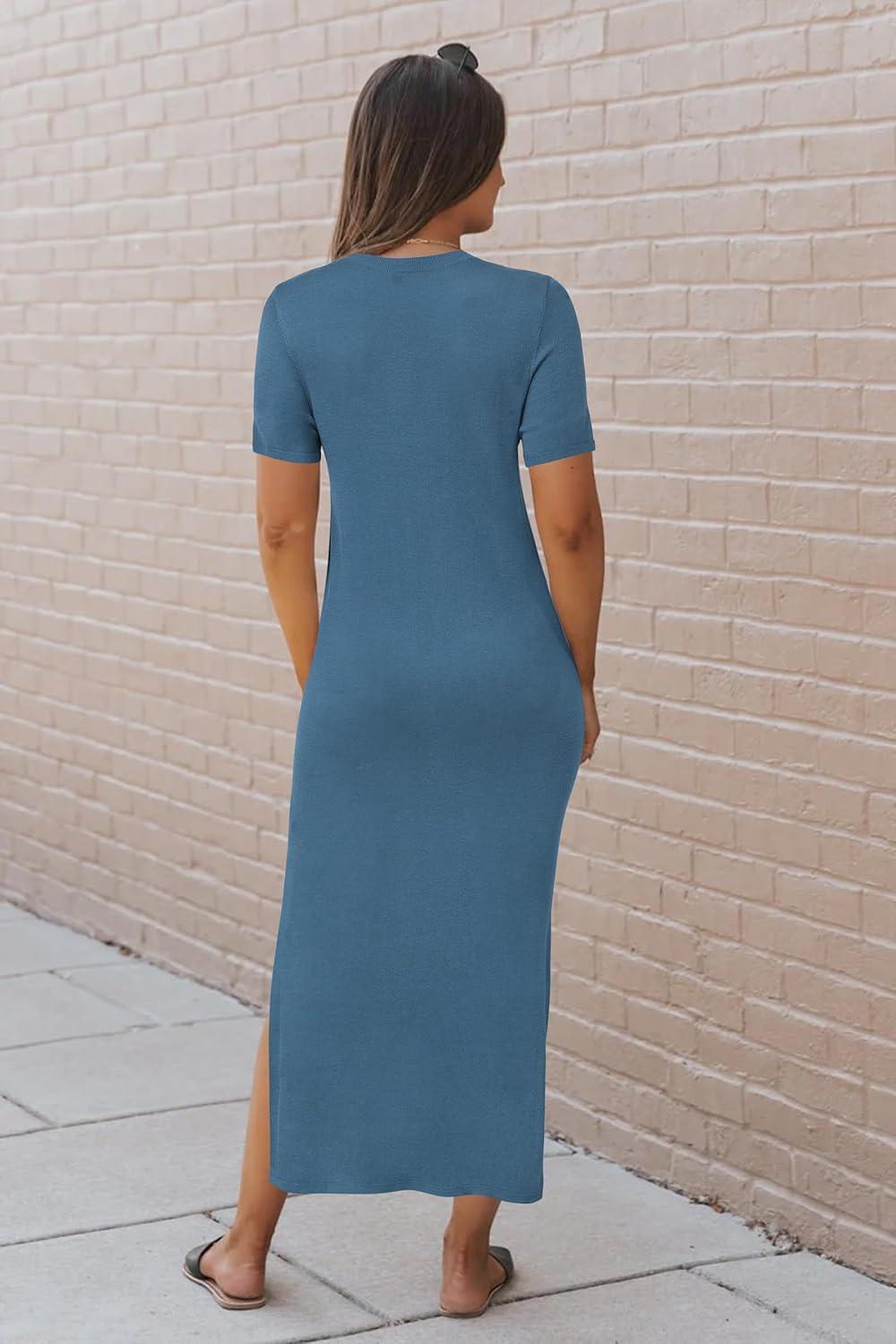 imageArachampCloz Womens Wool Blend Lightweight Spring Casual T Shirts Maxi Dress 2026Dusty Blue