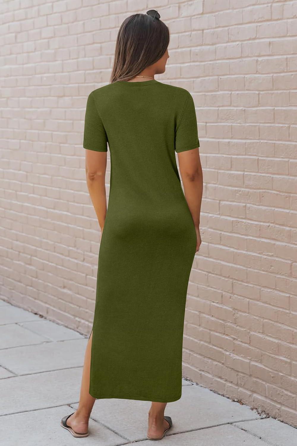 imageArachampCloz Womens Wool Blend Lightweight Spring Casual T Shirts Maxi Dress 2026Olive Green