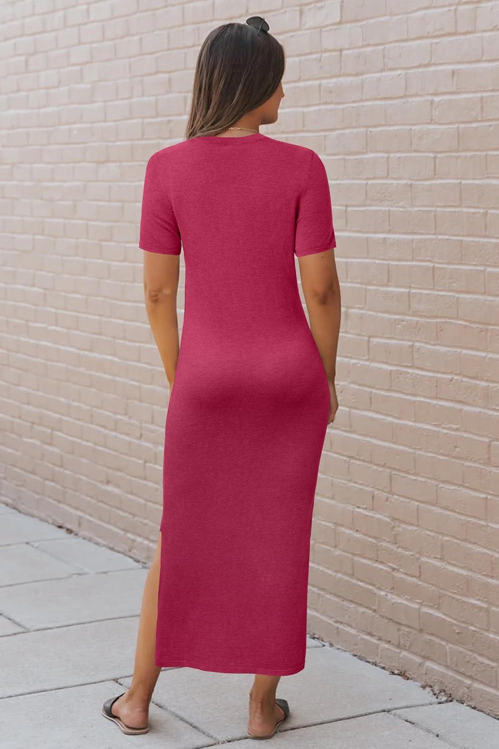 imageArachampCloz Womens Wool Blend Lightweight Spring Casual T Shirts Maxi Dress 2026Rose Red