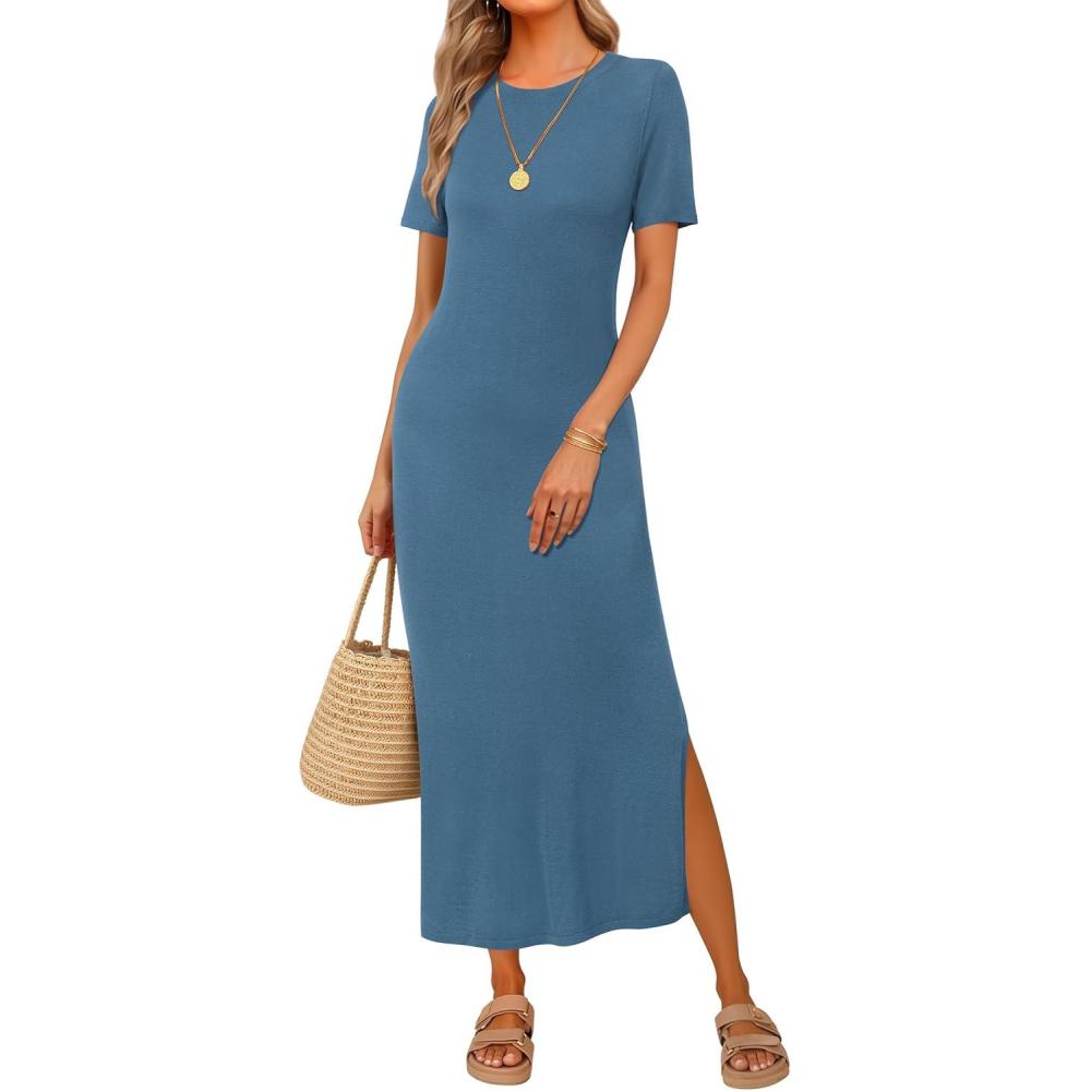 imageArachampCloz Womens Wool Blend Lightweight Spring Casual T Shirts Maxi Dress 2026Dusty Blue