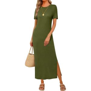 Arach&Cloz Women’s Wool Blend Lightweight Spring Casual T Shirts Maxi Dress 2026(Olive Green)