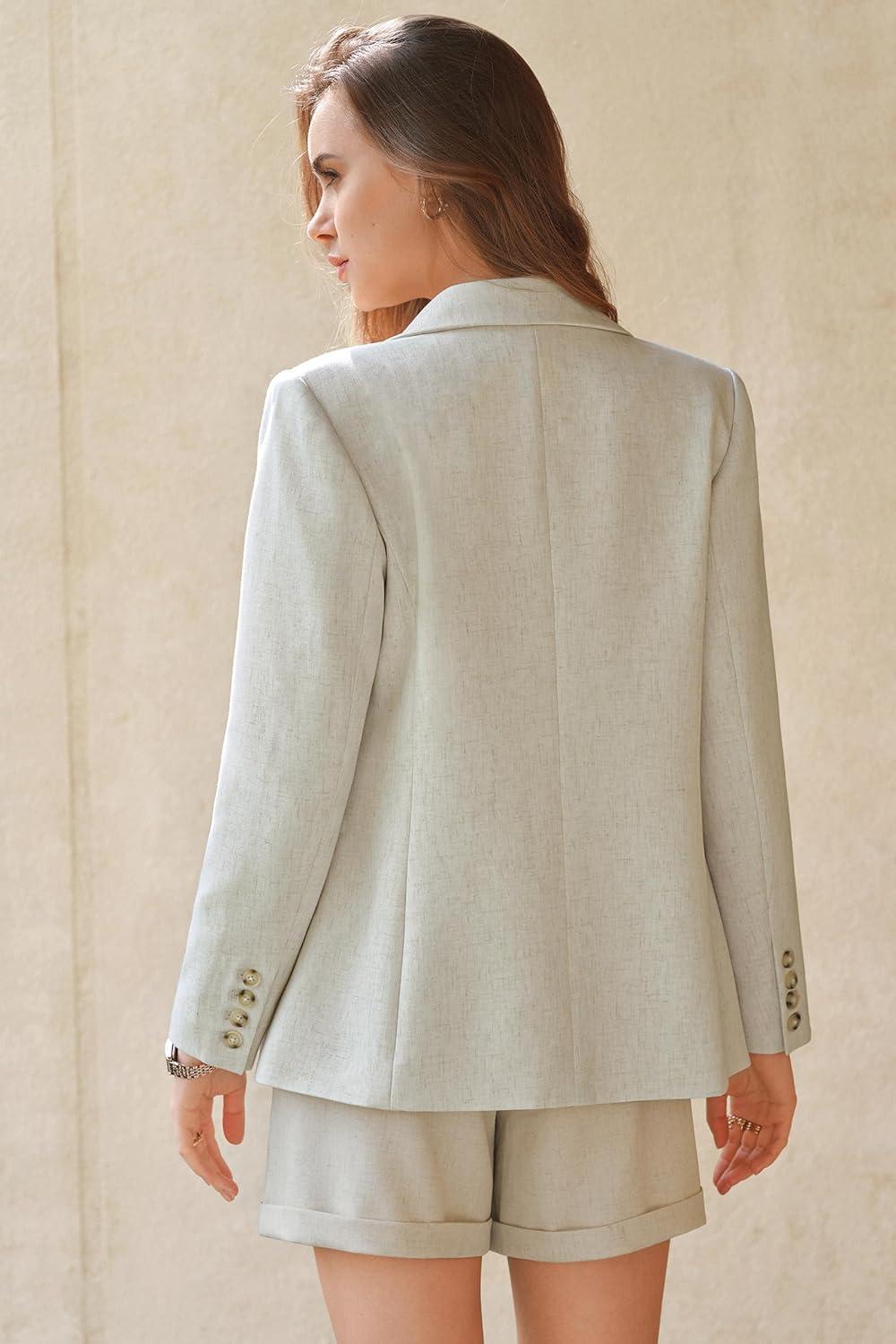 imageArachampCloz Womens Linen Blend Notched Lapel Open Front Blazers Work Business Casual Outfits 2026Beige