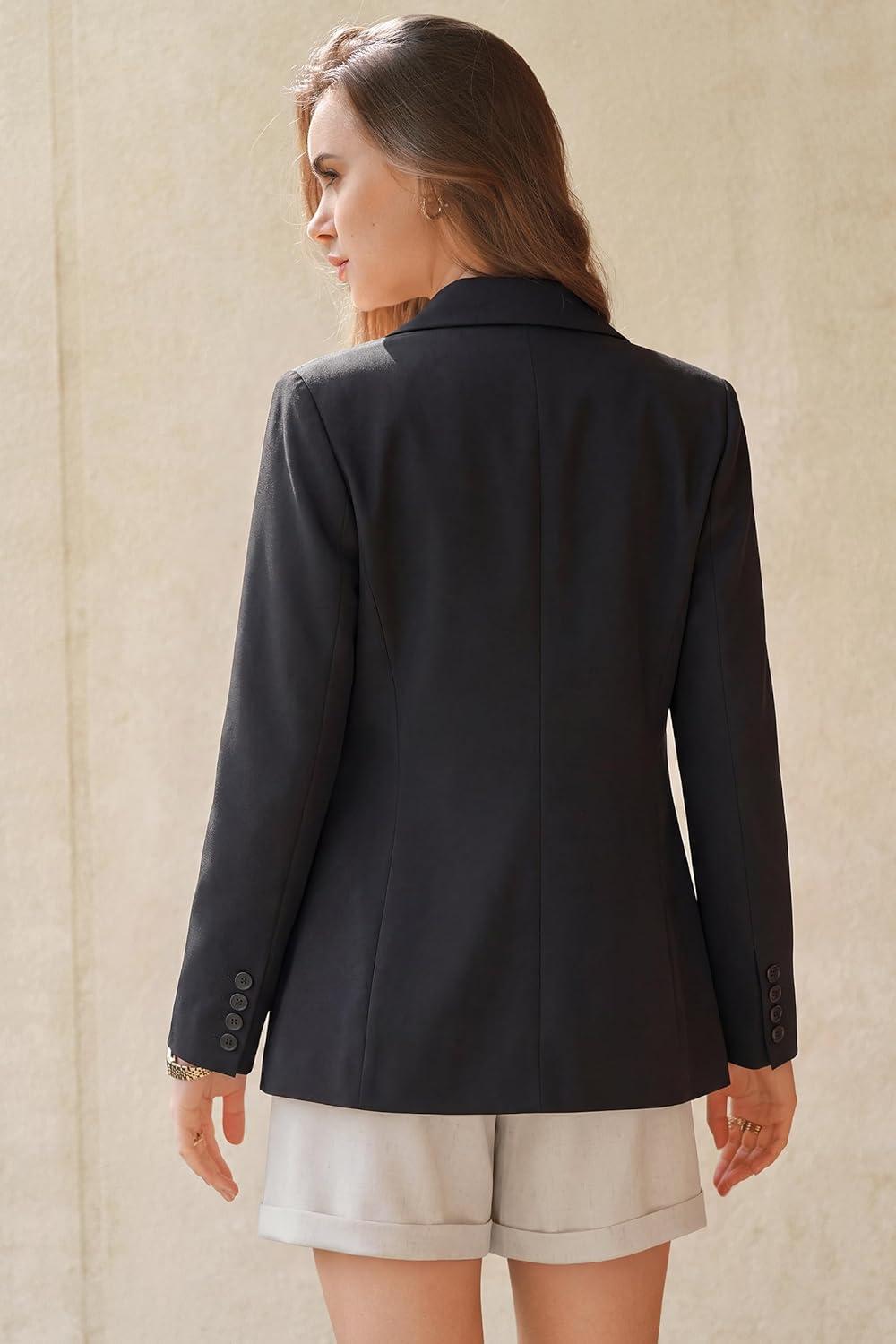 imageArachampCloz Womens Linen Blend Notched Lapel Open Front Blazers Work Business Casual Outfits 2026Black