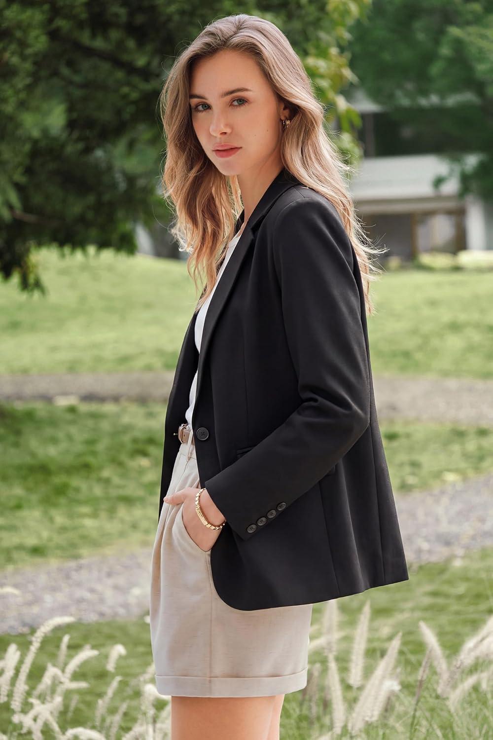 imageArachampCloz Womens Linen Blend Notched Lapel Open Front Blazers Work Business Casual Outfits 2026Black