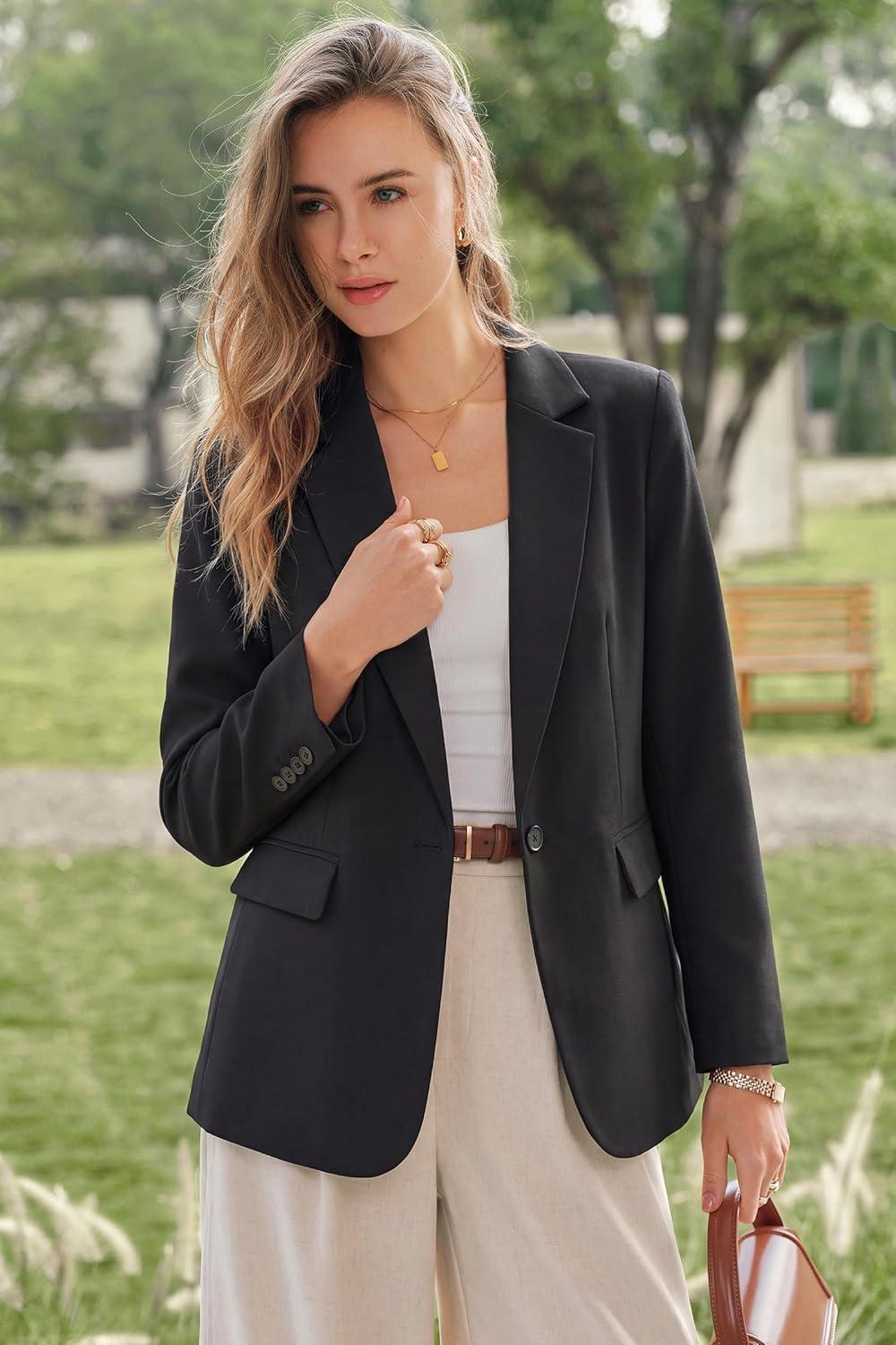 imageArachampCloz Womens Linen Blend Notched Lapel Open Front Blazers Work Business Casual Outfits 2026Black