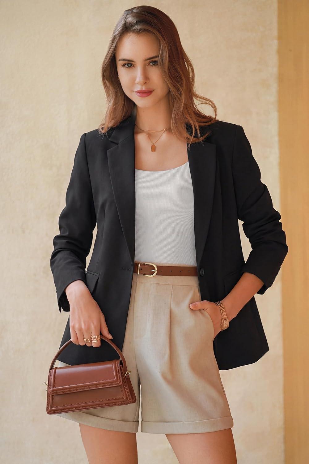 imageArachampCloz Womens Linen Blend Notched Lapel Open Front Blazers Work Business Casual Outfits 2026Black