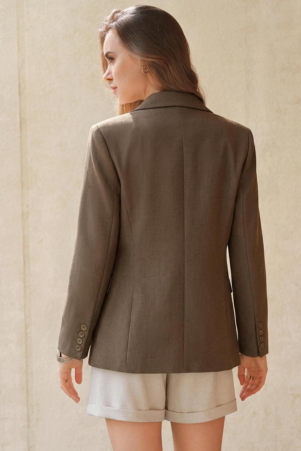 imageArachampCloz Womens Linen Blend Notched Lapel Open Front Blazers Work Business Casual Outfits 2026Brown