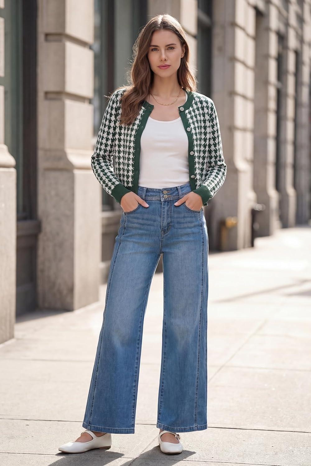 imageArachampCloz 100 Cotton Cropped Cardigan for Women Button Up Lightweight Sweater Plaid Knit Tops 2026Green