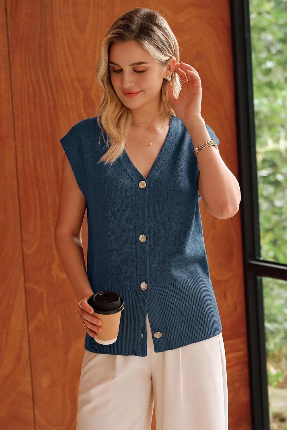 imageArachampCloz Womens Wool Blend Sweater Vest V Neck Button Down Cardigan Business Casual Tops 2026Camel