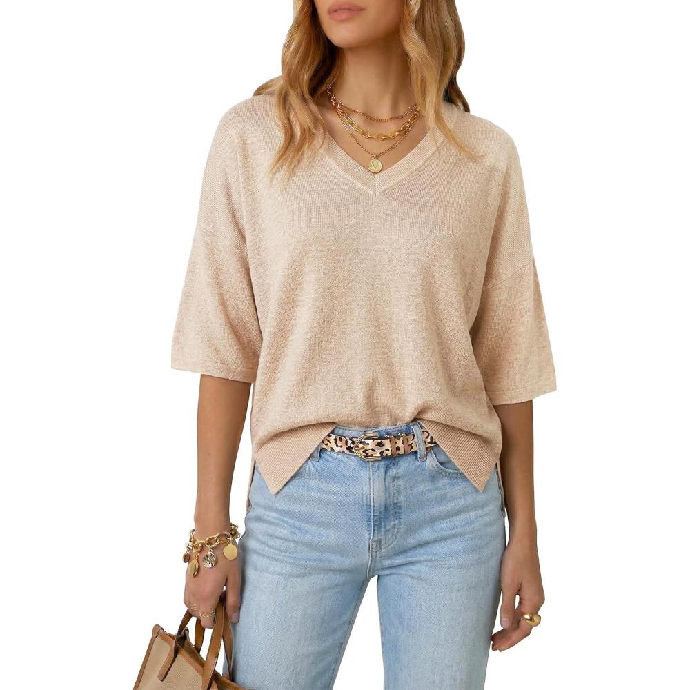 imageArachampCloz Womens Wool Blend Elbow Sleeve Summer Oversized Casual SweaterApricot