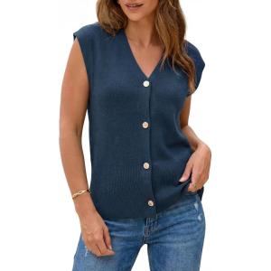 Arach&Cloz Women’s Wool Blend Sweater Vest V Neck Button Down Cardigan Business Casual Tops 2026(Camel)