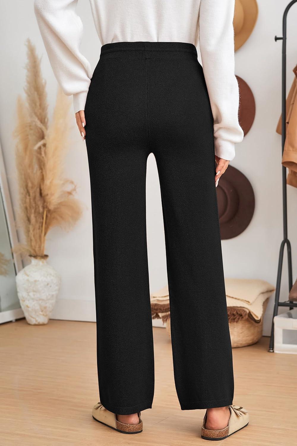 imageArachampCloz Womens 2025 Spring Sweater Pants Straight Leg Elastic High Waisted Business Casual Lounge Winter Knit SweatpantsBlack