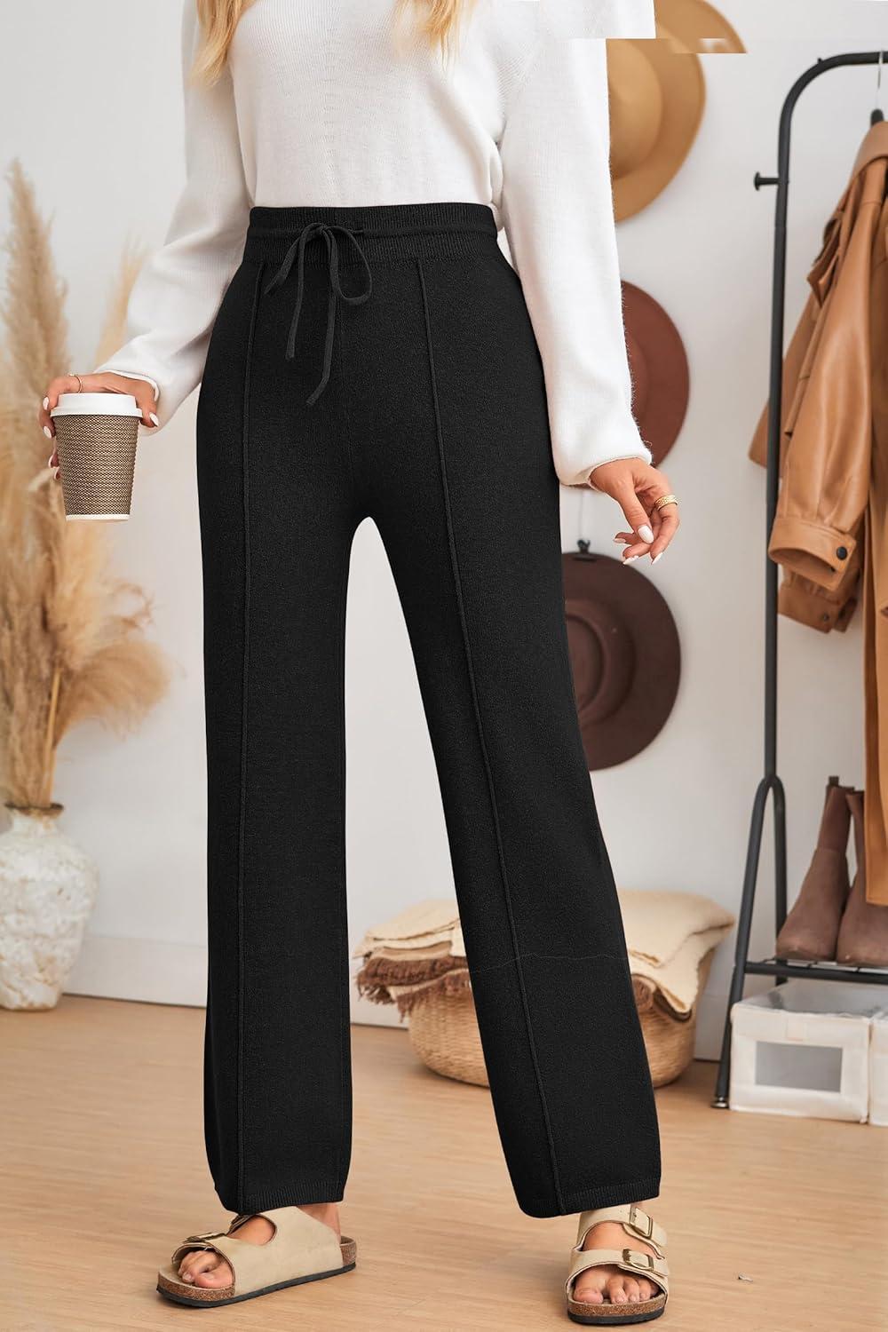 imageArachampCloz Womens 2025 Spring Sweater Pants Straight Leg Elastic High Waisted Business Casual Lounge Winter Knit SweatpantsBlack