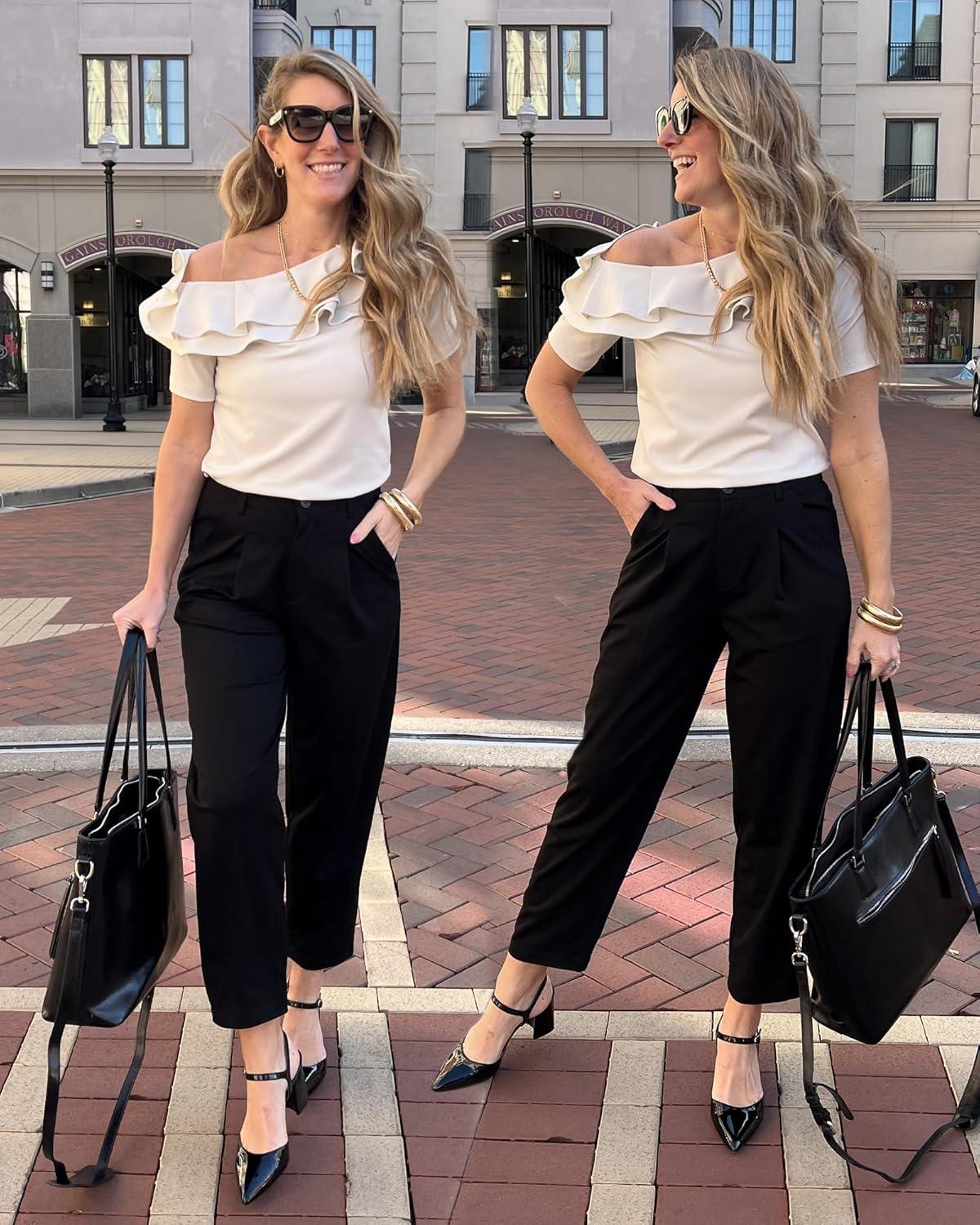 imageArachampCloz Womens Dress Pants Work Business Office Ankle Trousers High Waisted Ladies Slacks 2026Black