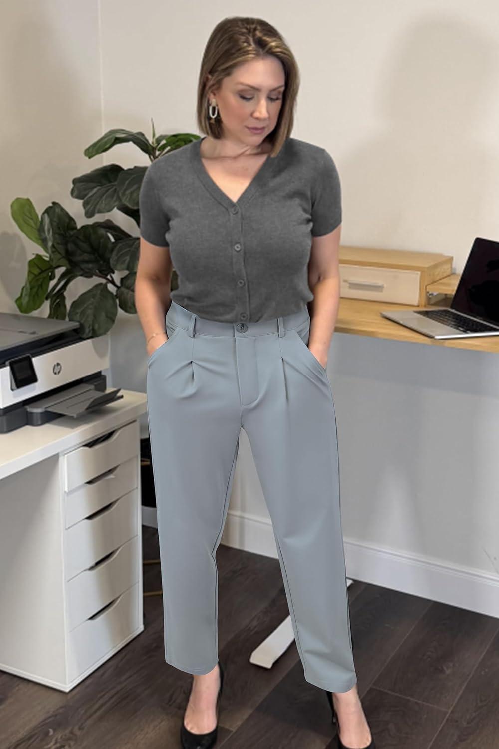 imageArachampCloz Womens Dress Pants Work Business Office Ankle Trousers High Waisted Ladies Slacks 2026Light Grey
